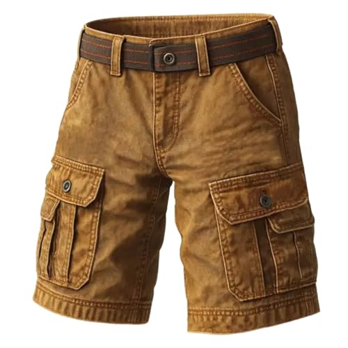 YOSUWOAI Pantaloncini cargo da uomo, multi tasca, estivi, in cotone, casual, retrò, per sport, da uomo, tinta unita, tattici, da caccia, hip hop, outdoor, bermuda cargo, O kaki, XXL