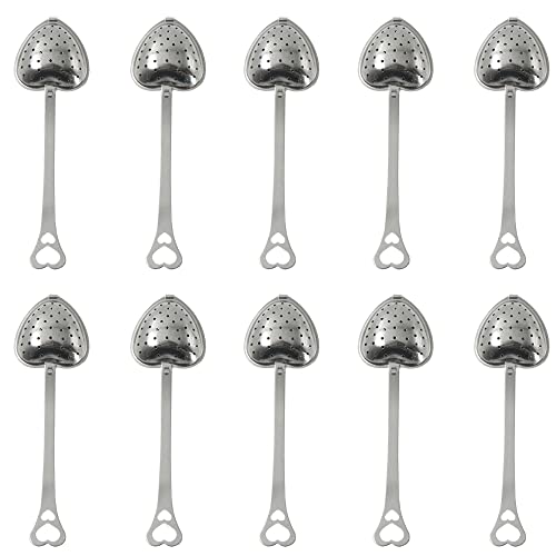 Colador De Té Acero Inoxidable   Hojas Sueltas Bola En Forma CorazóN Con Mango Infusor Bolas Asa Para Flores Granel Especias Juego Bolsas Accesorios Suelto El Flores, 10 Piezas