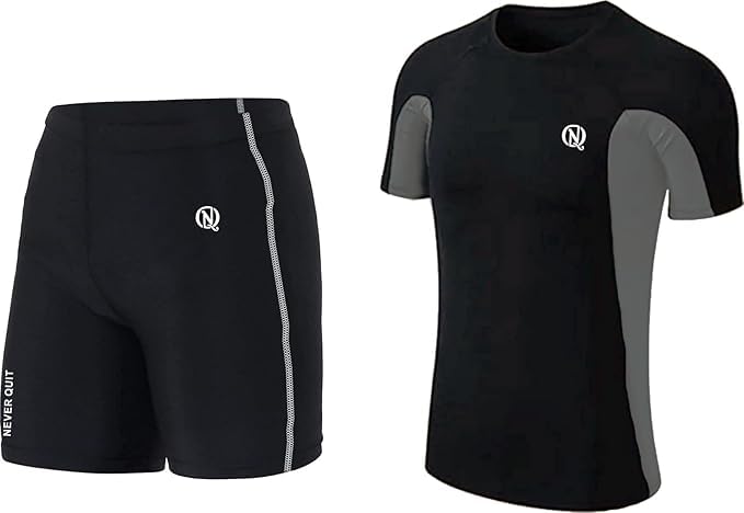 Athletic Men's 2 Piece Stretchy Compression Base Layer Workout Shirt Pull-On Shirt and Shorts Set