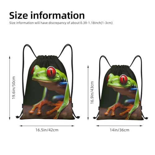 Red Eyes Tree Frogs print Drawstring Bag Waterproof Portable Backpack Traveling Sackpack For Gym Shopping Sport Small, Black4