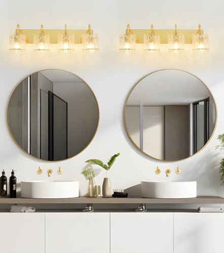 Image of 4 Light Bathroom Vanity Light, Gold Vanity Light with Glass Shade