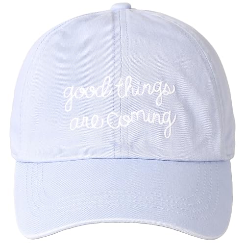 MIRMARU Gorra de béisbol para papá, vintage, algodón lavado, perfil bajo, bordada, ajustable, gorras de béisbol, Good Things Are Coming - Azul claro, Talla única