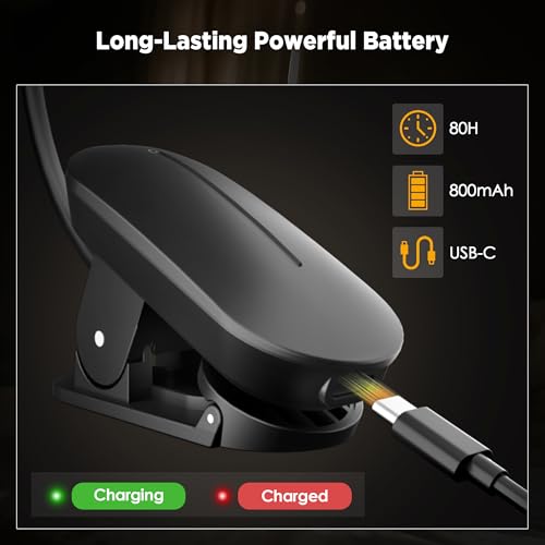 Lámpara de libro para leer sin cables con cuello flexible y pinza suave 6