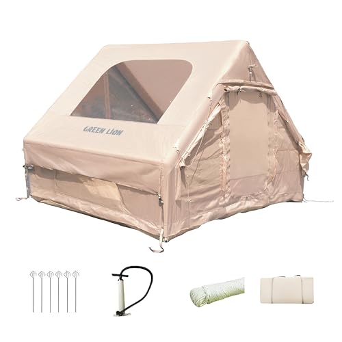 Green Lion GT-4X Inflatable Camping Tent, for 3-4 Persons, 2-3min Easy Setup, Waterproof & Weatherproof, Breathable & Anti-Mosquito, Double Mesh Ventilation Windows, Oxford Fabric, Hand Pump Included