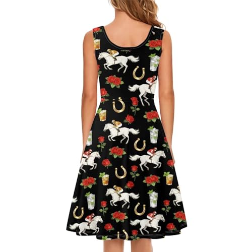 Image of Women's Casual Loose Sundress Midi Sleeveless Crewneck Dress Summer Beach Tank Dress with Pockets