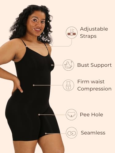 Image of UNDERNEAT Womens Seamless Mid-Thigh Bodysuit | Full Bodyshaper with Adjustable Straps | Made with Premium Airflow+ Fabric | Tummy and Thigh Control Shapewear | All Day Comfort Wear