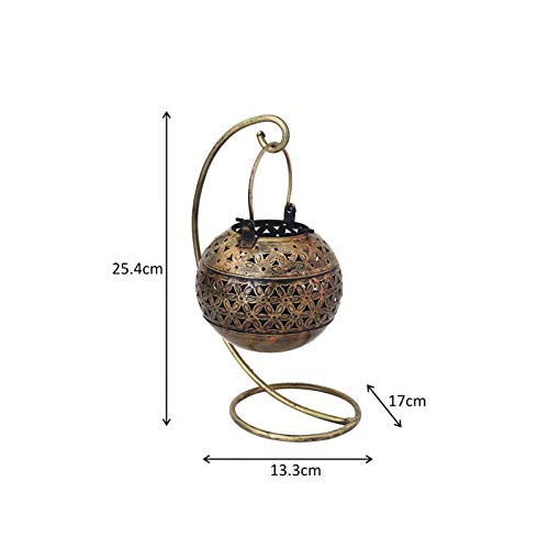Handicrafts Paradise Antique Cut Work Hanging Tea Light Showpiece Gift Item for Home D&eacute;cor in Wrought Iron - 10 inches