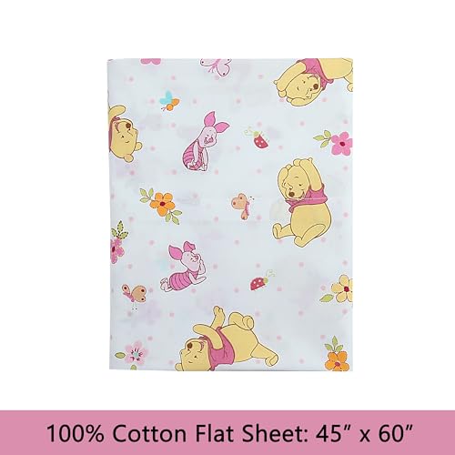 Image of Cozy Line Home Fashions Piglet & Pooh Floral Garden 3 Piece Pink Cotton Toddler Sheet Set