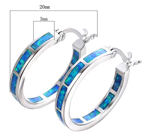 Life Stage White/Blue Created-Opal 925 Sterlg Silver Round Hoop Dangle Earrings Women's Fashion Jewelry Blue one Size4