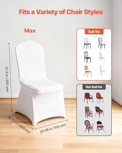 Image of VEVOR Chair Covers, Polyester Spandex Chair Cover, Stretch Slipcovers for Wedding Party Dining Banquet Flat-Front Chair Covers (White-a, 53PCS)
