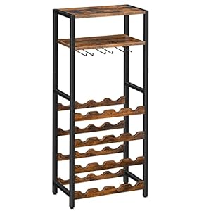 HOOBRO Étagère à vin 16 Bouteilles, étagère à vin autoportante avec Support de Table et gobelet, présentoirs de Bar à 5 Niveaux, pour Cuisine, Bar, Salle à Manger EBF04JJ01