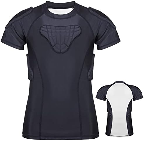 TUOYR Youth Padded Football Shirt Chest Rib Protector Baseball Youth Padded Compression Shirt for Shoulder Heart Guard Sternum Protective Boys Kids Back Breathable Undershirt for Basketball Rugby