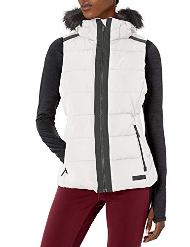 Calvin Klein Women's Quilt Walker Vest with Faux Fur Trim Detachable Hood, Cloud