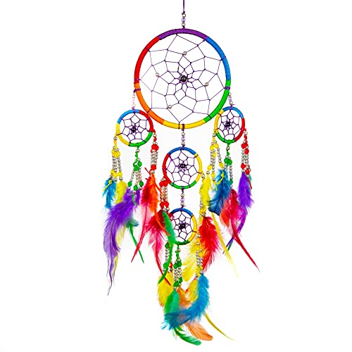 Pink Pineapple Piccolo Dream Catcher Bohemien Fatto a Mano: Acchiappasogni Etico da Appendere Arte da Parete con Piume Arcobaleno e Perline con Tradizionale Disegno all'Uncinetto- (12 x 35 cm)