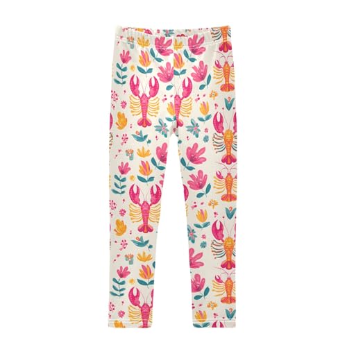 Girls' Athletic Leggings Ankle Length Yoga Dance Pants Kids Teen 4T Lobster Flower