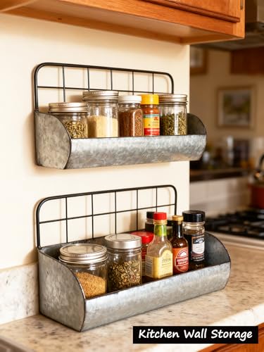 image for ShabbyDecor Galvanized Metal Farmhouse Wall Storage Holder Rustic Tin 