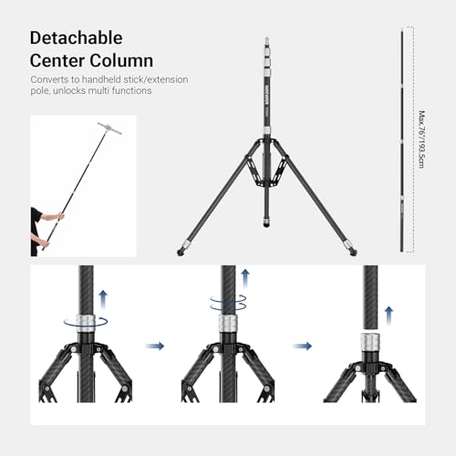 Image of NEEWER Carbon Fiber Tripod Stand w Reversible Legs, 35 inch-102 inch Portable Lightweight Photography Light Stand for Strobe Softbox Ring Light Action Cam DSLR Streaming Recording, 6.6lb /3kg Max Load, ST260C