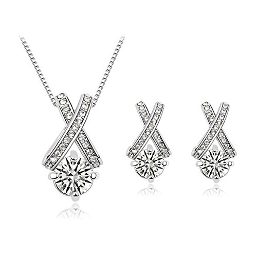 18k Gold Plated X Crossing Pendant Necklace and Stud Earrings Jewelry Set for Women Teen Girls