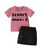 Baby Girl Clothes Set Toddler Girls Short Sleeve Letter Top+Shiny Sequins Skirt Summer Clothing (Pin