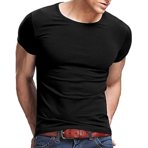XUDIAN Short Sleeves Men T-Shirt Crew-Neck(Black), US Size: Medium, Asian Size: X-Large Cover