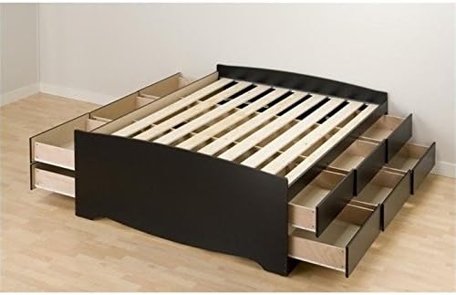 Prepac Tall Queen Captain's Platform Storage Bed with 12 Drawers, Black