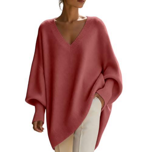 Womens 100% Cotton Sweater Fall Teacher Outfits 2026 Womens V Neck Poncho Sweater Oversized Batwing Daily Travel Fall Winter Top Dressly Capsule Wardrobe for Women Over 60 Suéter para El Frio