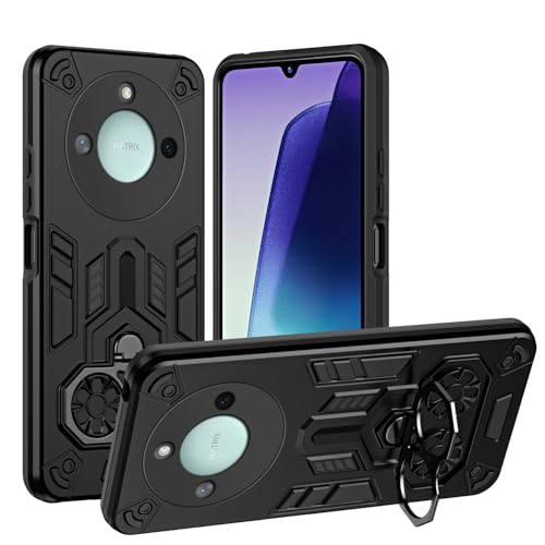 LGZADD for Honor X9c Smart 2024 Phone Case with Kickstand,Military-Grade Heavy Duty Protection Mobile Cover PC Matte Textured Cover Rugged Shockproof TPU Sturdy Case(Black)