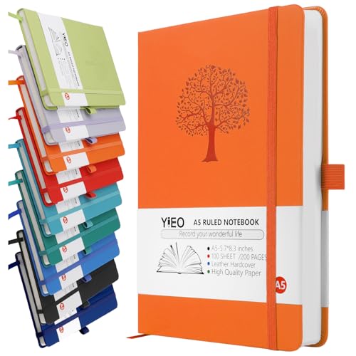A5 Journal Notebook 200 Pages Leather Notebook Journal for Men/Women Hardback Note Book with 80GSM Lined Paper No Bleed for Writing Notepad for Office School Supplies Orange