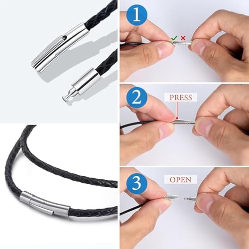 SpetngSake 51cm Lederkette mit Verschluss,Schwarz Kautschuk Halsband mit Edelstahl Verschluss,3MM Lederkette Herren und Damen,Kette Herren Leder halskette leder,für Frauen,Männer,Jungen,Mädchen