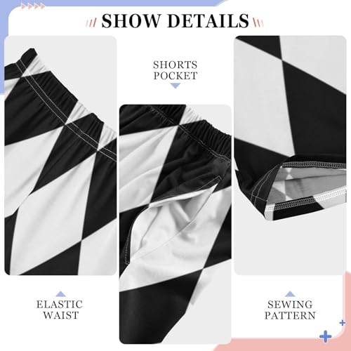 Boys' Pants Black White Checkerboard Square Long Bottoms Jogger Pants Elastic Waist Trousers with Pockets S-XL4