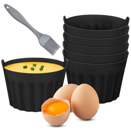 6 Pcs Silicone Air Fryer Egg Poacher Cups - Nonstick Ramekins for Air Fryer/Microwave/Oven, Food Grade Moulds with Oil Brush (Poached Egg & Baking Accessories)