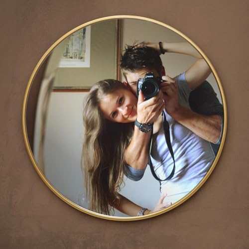 Image of The Arts Box Round Decorative Wall Mirror | Metal Finish Frame with Timeless Design for Bathroom, Living Room, Bedroom, Vanity Mirror (Gold 22 Inch)
