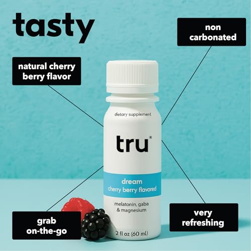 Image of Tru Dream Shot, Extra Strength Sleep Supplement with Melatonin, GABA, Chamomile & Magnesium, Cherry Berry Flavored Wellness Drink, Gluten Free, Vegan, Caffeine & Sugar Free, 2 FL OZ Bottles, 12 Pack