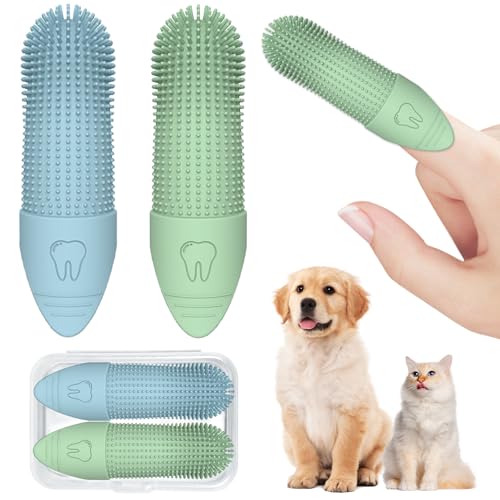 Soodyoow 2 Pièces Spazzolino da Dito per Cani, Silicone Premium Ultra-Resistente, Design 360° per Controllo Facile & Pulizia Delicata, Alternativa alle Spazzole Tradizionali
