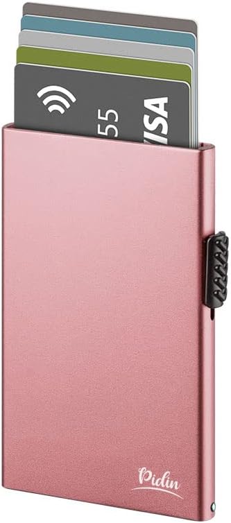 Miniatura 4 de Cartera desplegable, delgada y minimalista para tarjetas de crédito para hombres y mujeres, tarjetero para 7 tarjetas, protección RFID, cartera de