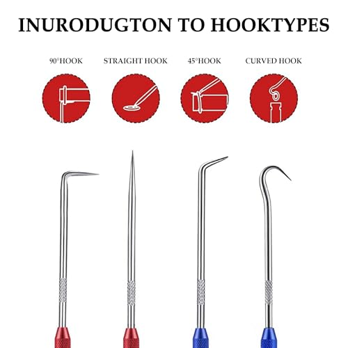Image of Salior 4PCS CarbonSteel Hook Tool and Pick Set,Double End Pick and Hook Set Auxiliary Dismantling Fittings,Universal O Ring Pick Set and Hook Tool Car Accessories Fit for Most Vehicles (Red+Blue)