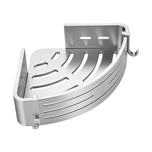 Estante Esquinero de Ducha – Repisa de Baño Aluminio Anticorrosión Sin Perforación, Cesta de Pared con Ganchos | Organizador para Champú Jabón for Ducha Bañera Vivienda Hotel Baño Superficie En