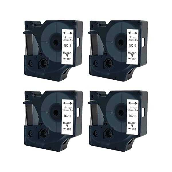 4 Stück 45013 Etikettenband kompatibel mit Dymo D1 S0720530, schwarz auf weiß, 12mm x 7m, Schriftbänder für…