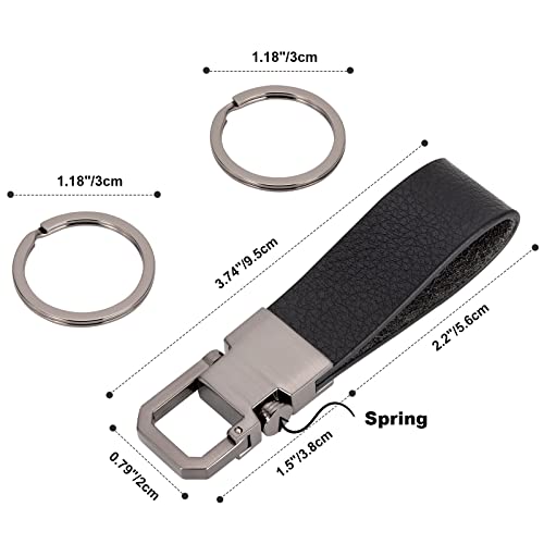 Jumperlay Leather Car Keychain With 2 Detachable Alloy Keyrings For Key Fob, Pull Slow Spring And Release Quick Spring (Black Nickel) #TOP6
