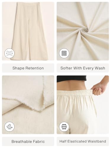 Image of SAADAA Women's Relaxed Fit Mid Rise Airy Linen Wide Leg Pants, High Waist Trousers for Formal, Casual & Office Wear