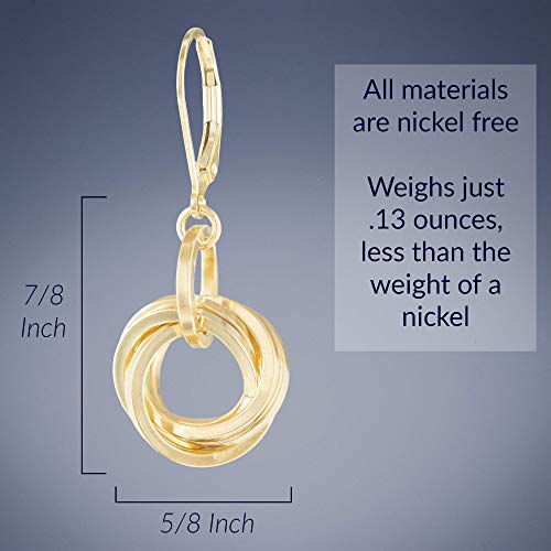 Elegant Love Knot Gold Jewelry Set For Women - 14k Yellow Gold Fill Leverback Dangle Earrings And 20 Inch Necklace Gift Set Idea for Mom or Bride - Simple Circle Bridesmaid Gifts For Wedding Day - Thumbnail 5