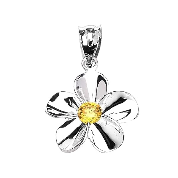 Collana pendente Argento 925 Plumeria Hawaiian Citrine Dainty (Lunghezza della catena disponibile 40cm - 45cm - 50cm - 55cm)