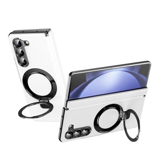 Étui en cuir de luxe pour Galaxy Z Fold 5 blanc avec protection charnière
