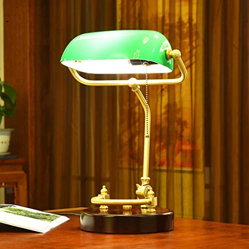 Table Desk Lamp American Style Simple Style Design, Administrative Banker's Lamp, Glass Shadow Antique Brass Led Table Lights #TOP6