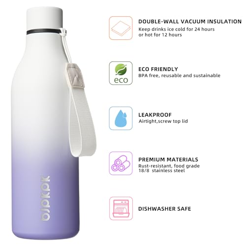 Image of BJPKPK Insulated Water Bottles, 25 oz Stainless Steel Metal Water Bottle with Strap, BPA Free Leak Proof Jugs, Mugs, Flasks, Reusable Thermal Flasks for Sports & Travel, Lilac Elegance