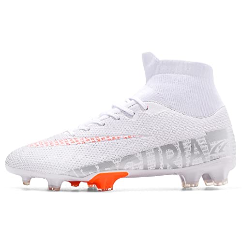 Men's Soccer Shoes Professional Spikes Hightop Football Boots Youth Competition/Training/Athletic Sneaker (White, Us_Footwear_Size_System, Adult, Men, Numeric, Medium, Numeric_8_Point_5) #TOP3