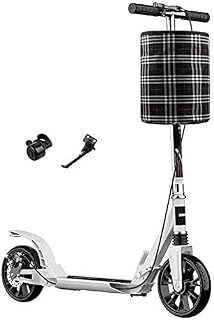 Yisss Scooters for Kids Scooters Adult Folding Adult Kick With Big Wheel & Hand Brakes 330 Lbs Capacity Dual Suspension Commuter With Storage Basket Kickstand And Bells (Color : White)