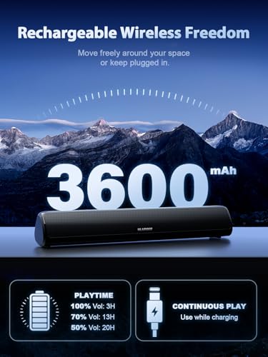 Image of Bluedee Computer Speakers for Desktop PC, Rechargeable Computer Sound Bar with Hi-Fi Stereo Sound, Bluetooth 5.3 & 3.5mm AUX, Slim PC Soundbar for Desktop, Laptop, Monitor & Gaming Setup
