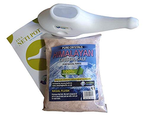 Amazing Health Neti - Maceta blanca y 250 g de sal fina del Himalaya