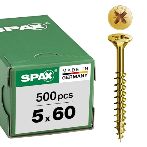 Universal SPaX Screw Set with Countersunk Head and Phillips Z Cut 4, Multi-Head / Partially Threaded A2L 5.0 x 60 MM Pack of 500, yellow galvanised Passivated 0291020500605